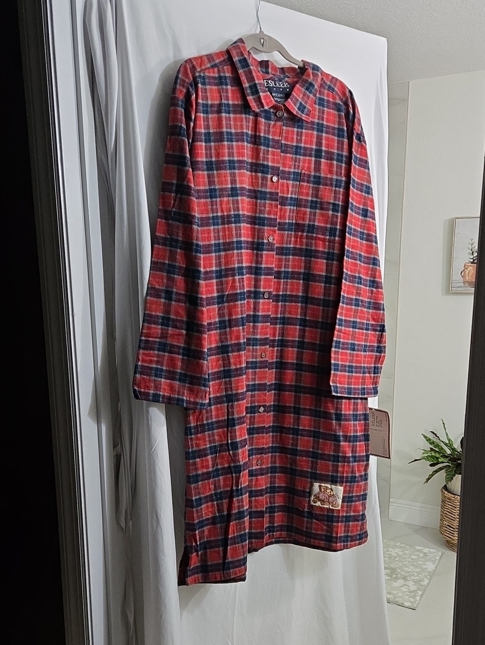 Esleep Vintage Unisex Plaid Flannel Pajamas Shirt - Red/Navy